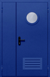 Фото двери «Полуторная с круглым стеклом и решеткой (синяя)» в Александрову